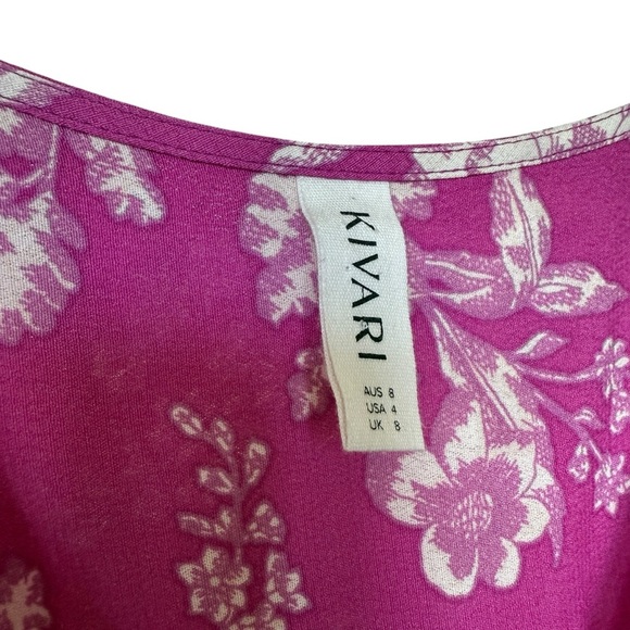 Kivari Maeve Women's Sz 4 Pink Floral Plunge Mini Dress Front Tie Casual Ruffle - Picture 7 of 11